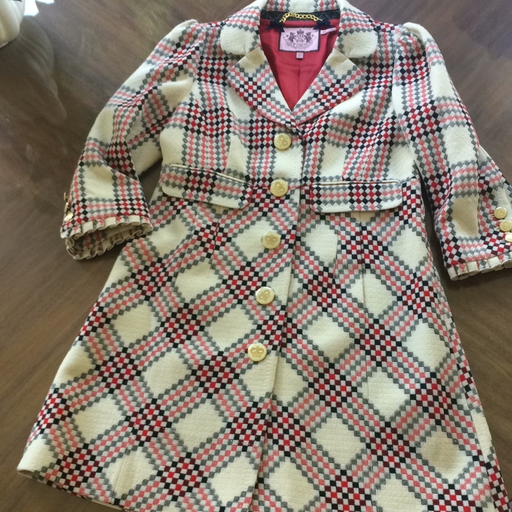 Juicy Couture Plaid Coat in Red, Black, and Cream